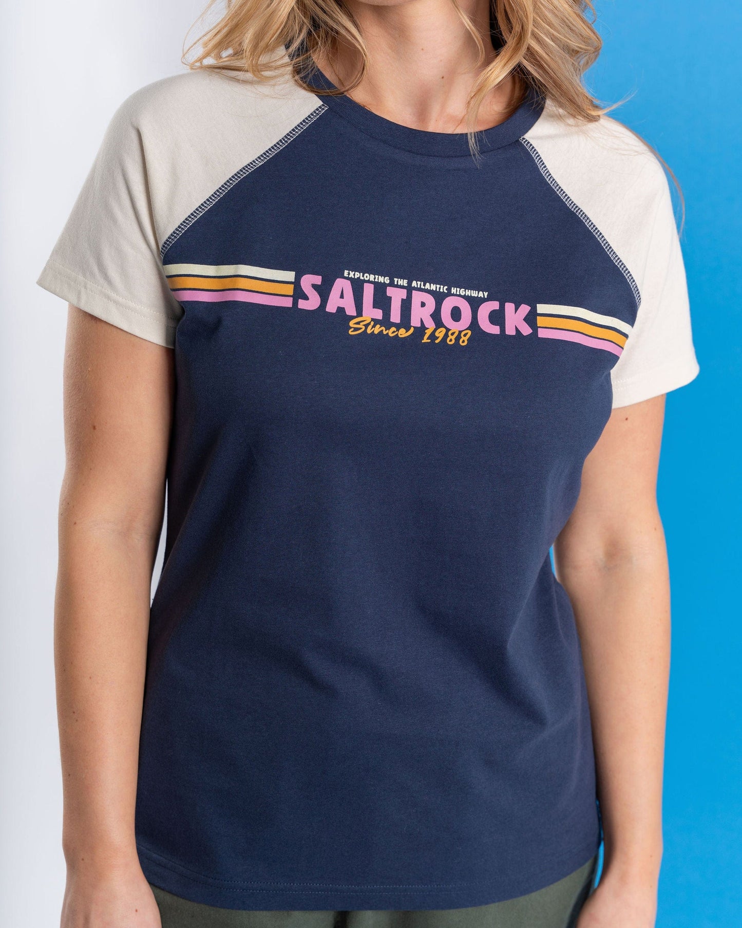 Atlantic Stripe - Womens Raglan Short Sleeve T-Shirt - Blue