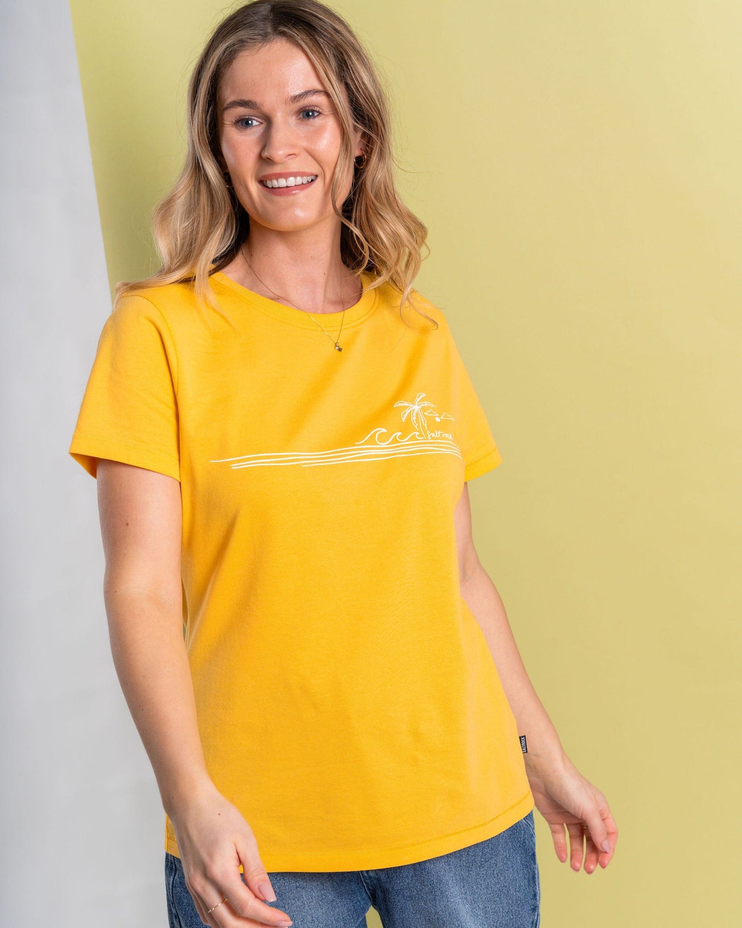 Ocean Stripe - Womens Short Sleeve T-Shirt - Yellow