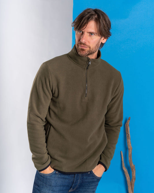 Theo Mens 1/4 Neck Recycled Fleece in Green