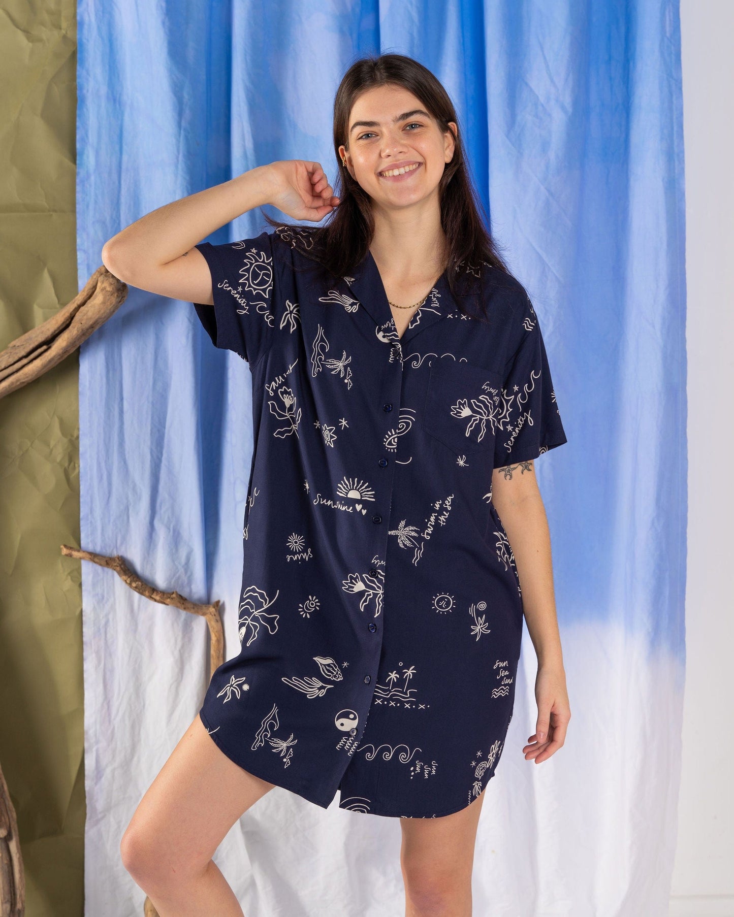 Serenity - Womens Shirt Dress - Blue