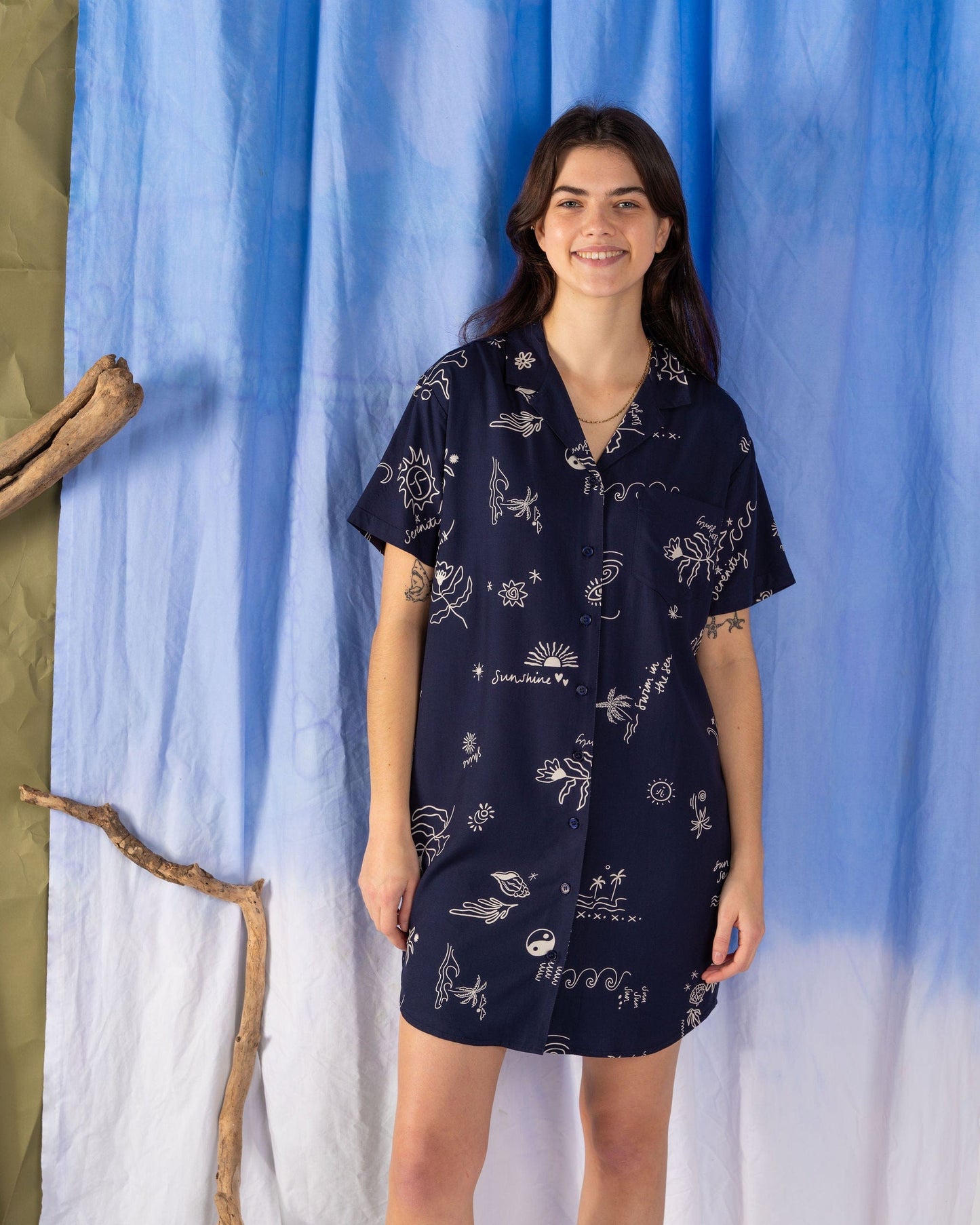 Serenity - Womens Shirt Dress - Blue