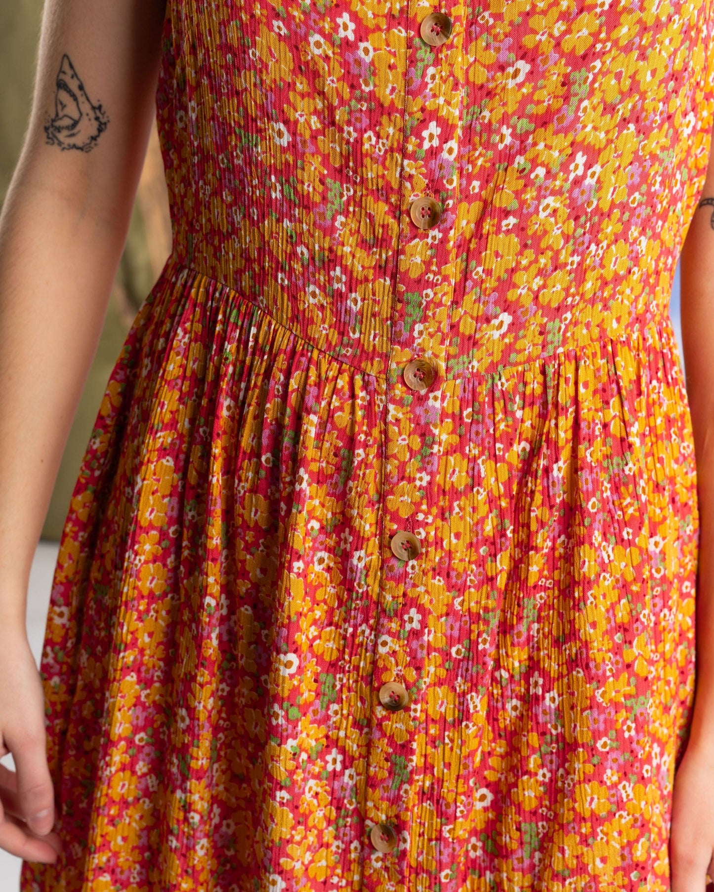 Emmy - Womens Strappy Floral Midi Dress - Coral