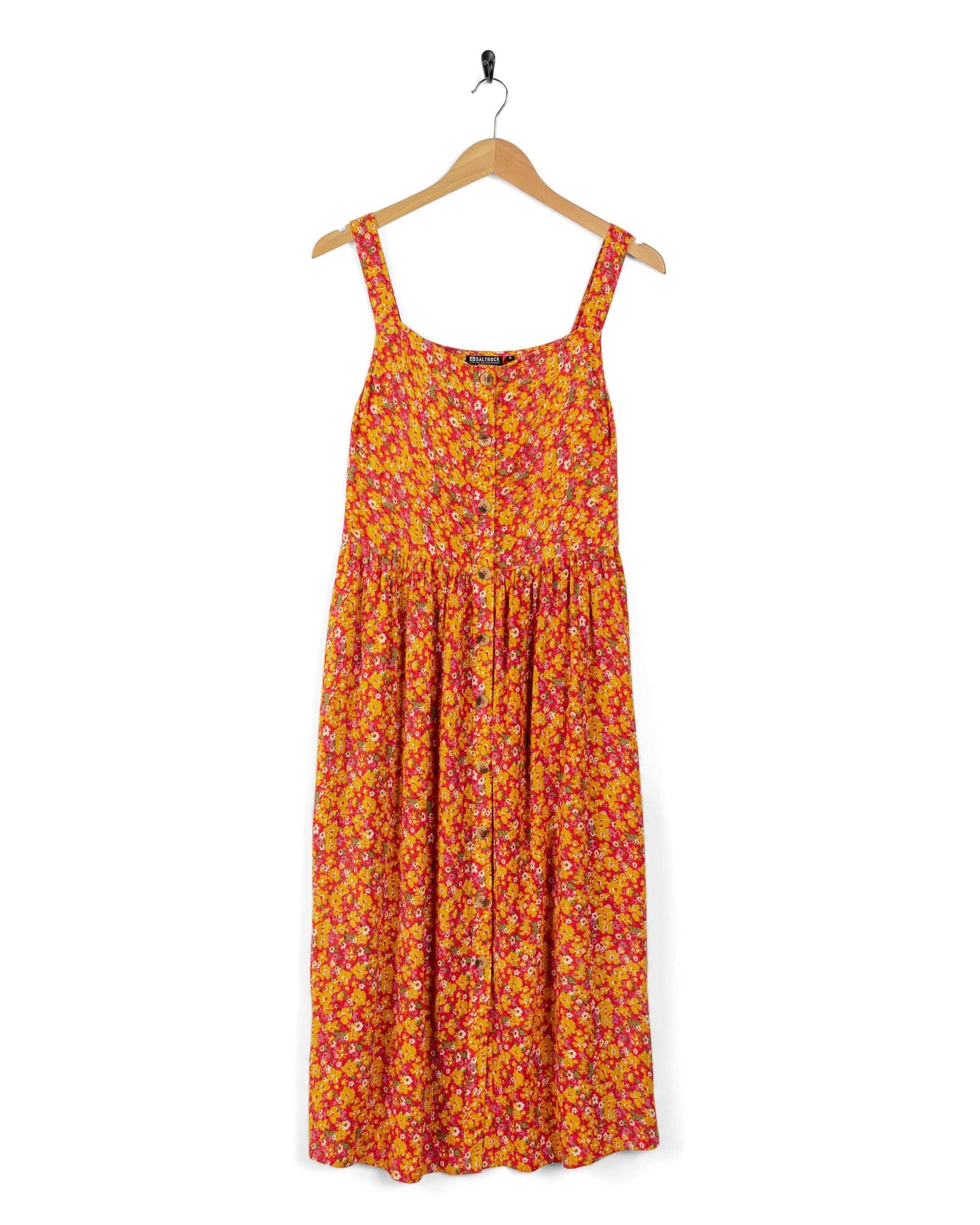 Emmy - Womens Strappy Floral Midi Dress - Coral