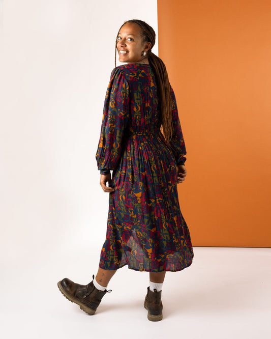 Nova Balance - Womens Midi Dress - Blue/Burgundy