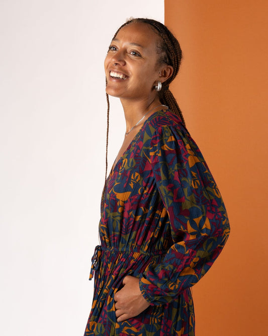 Nova Balance - Womens Midi Dress - Blue/Burgundy