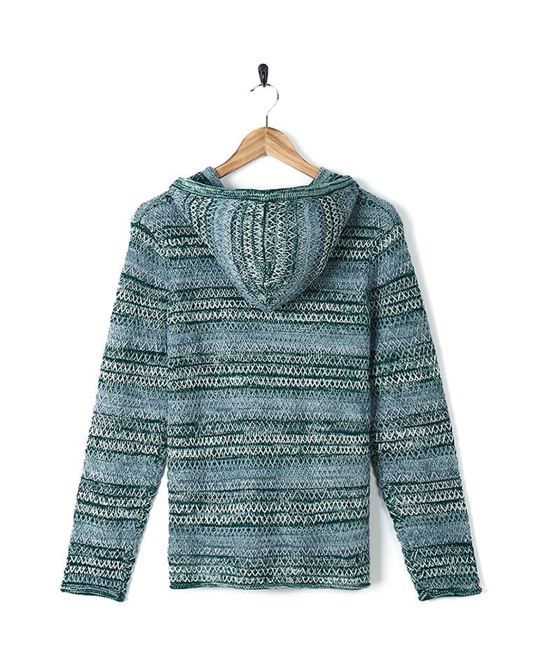 A Saltrock Erin - Womens Hooded Knit - Light Green sweater with a hood on a hanger.