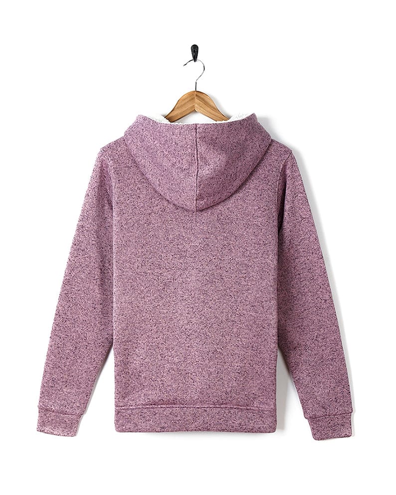 A Saltrock Farley - Lined Zip Hoodie - Purple hanging on a wooden hanger.