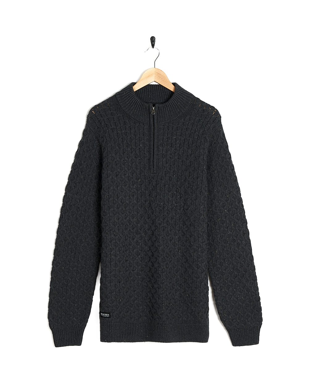 A textured Flint - Mens 1/4 Neck Zip Knit - Black sweater from Saltrock.