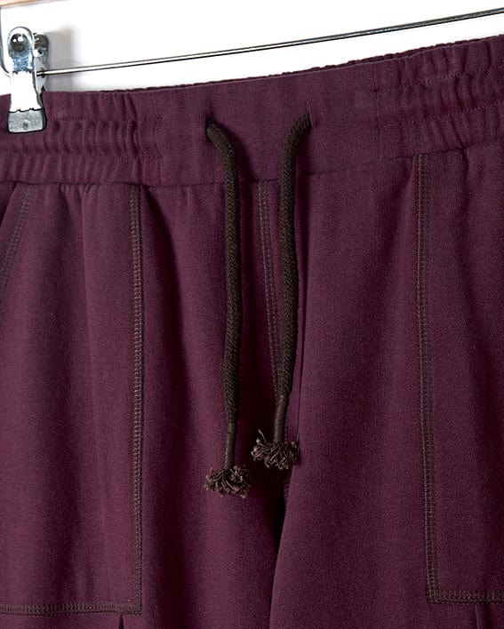 A pair of stylish Flo - Womens Jogger - Purple sweatpants hanging on a hanger. Brand name: Saltrock.