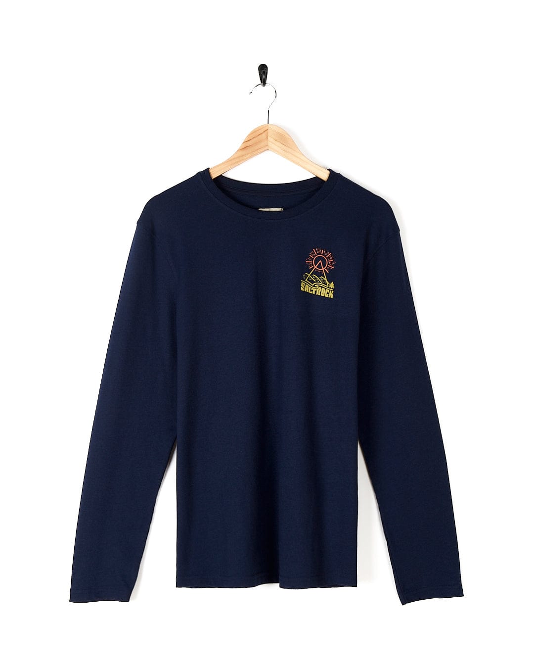 A women's Saltrock navy long sleeve t-shirt with an embroidered flower.