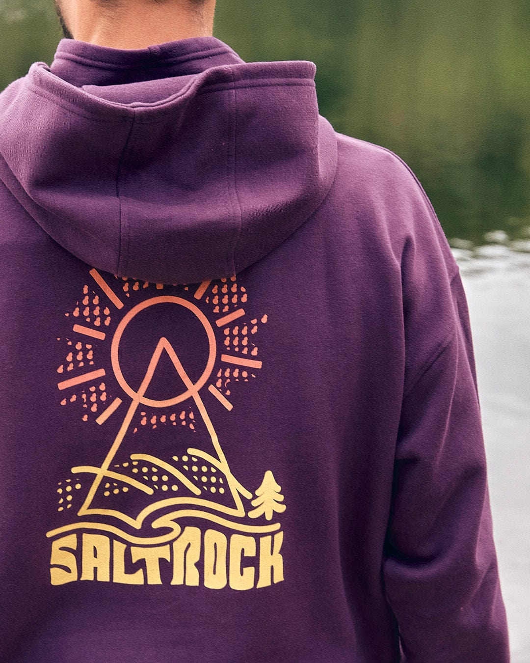 Saltrock Geo Peak - Mens Oversized Snood Pop Hoodie - Dark Purple.