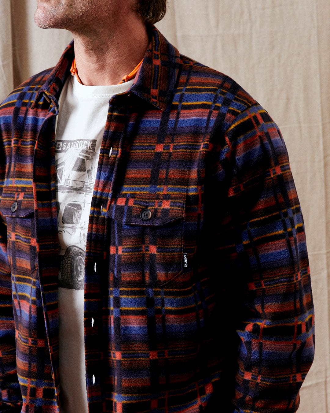 Grid Mens Recycled Fleece Shirt in Purple