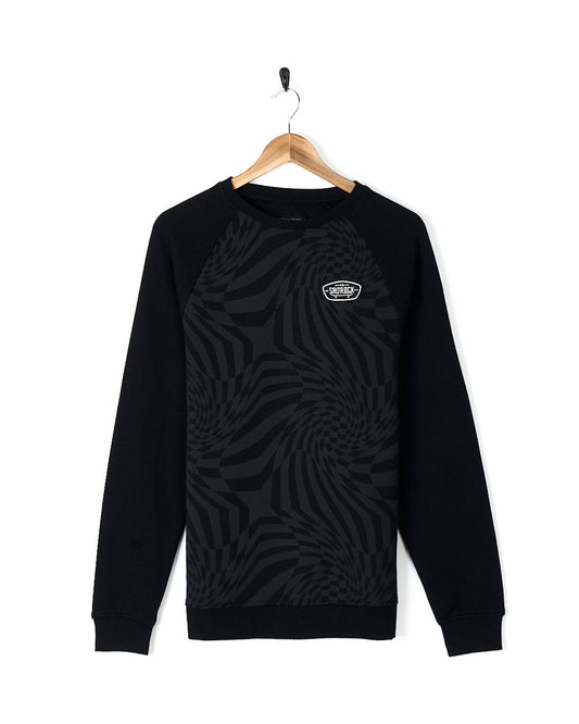 A Saltrock black sweatshirt with a geometric print on it.