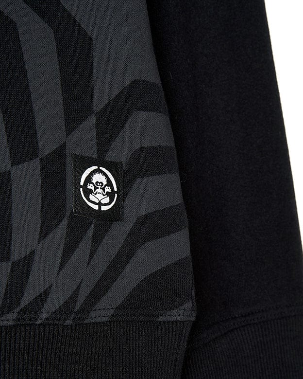A Grip It - Kids Crew Neck Sweat - Black Sweatshirt from Saltrock with a skull and crossbones design featuring a geometric print.