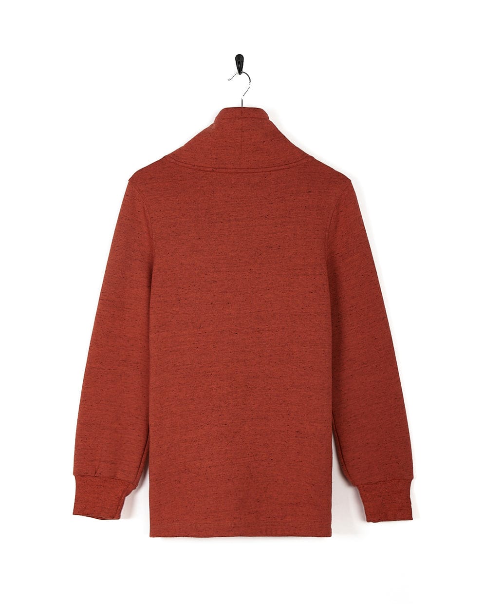 A Harper - Womens Longline Pop - Red sweater hanging on a hanger, by Saltrock.