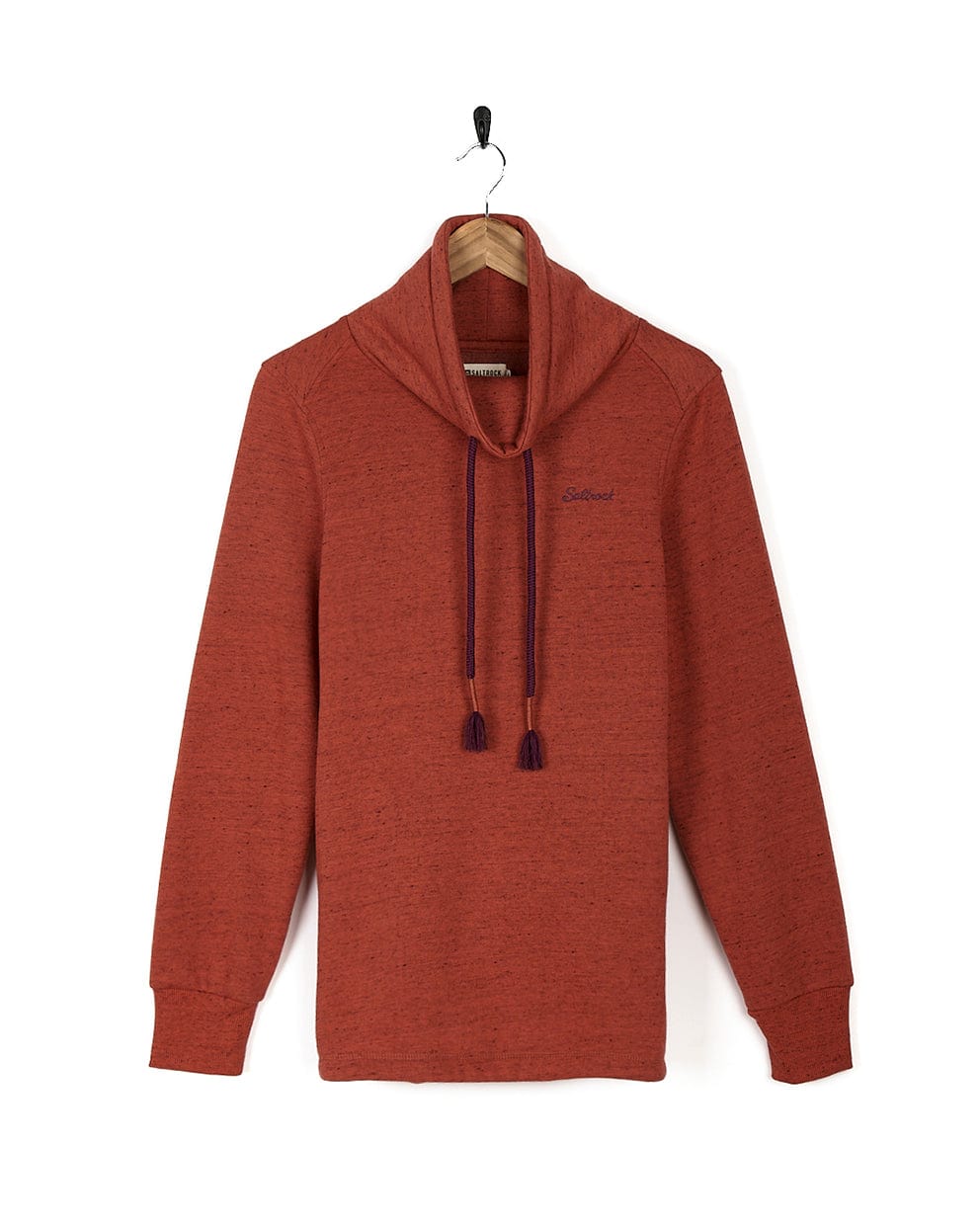 A Saltrock Harper - Womens Longline Pop - Red sweatshirt hanging on a hanger.