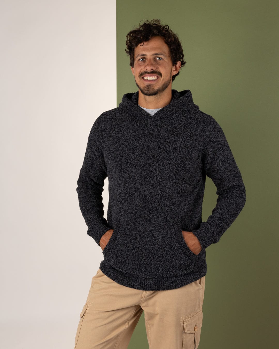 Luka Chenille - Mens Hooded Knit - Grey