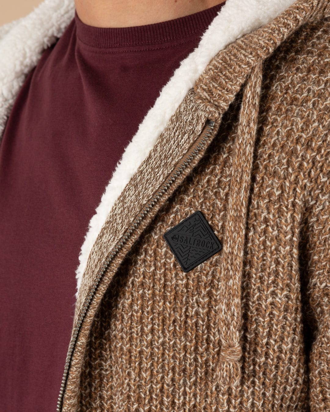 Markus - Mens Borg Lined Knitted Zip Hoodie - Brown