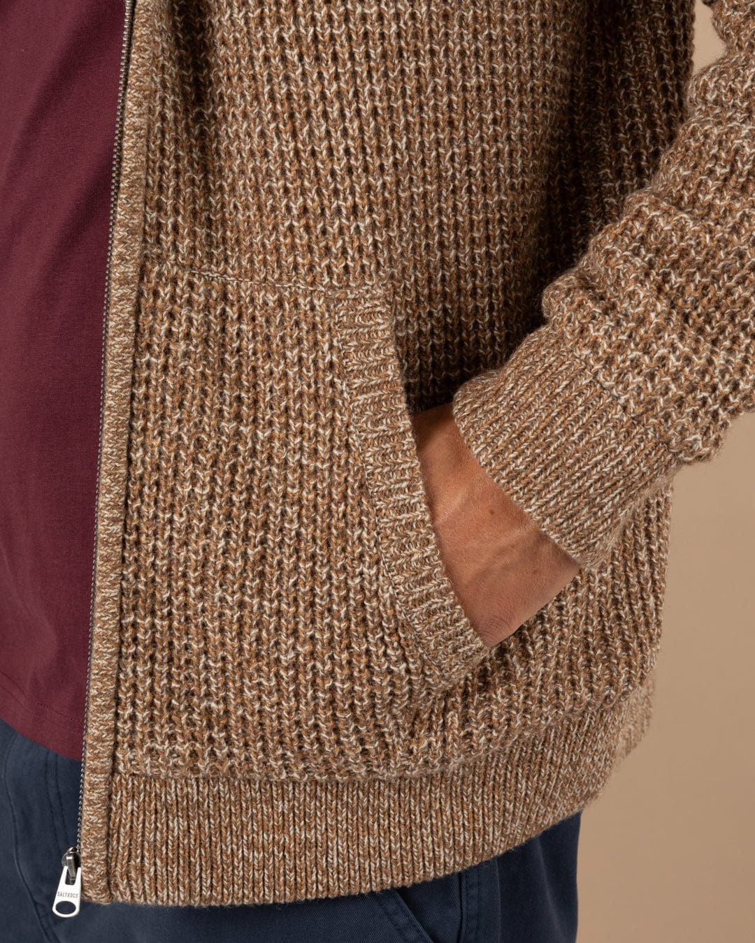 Markus - Mens Borg Lined Knitted Zip Hoodie - Brown