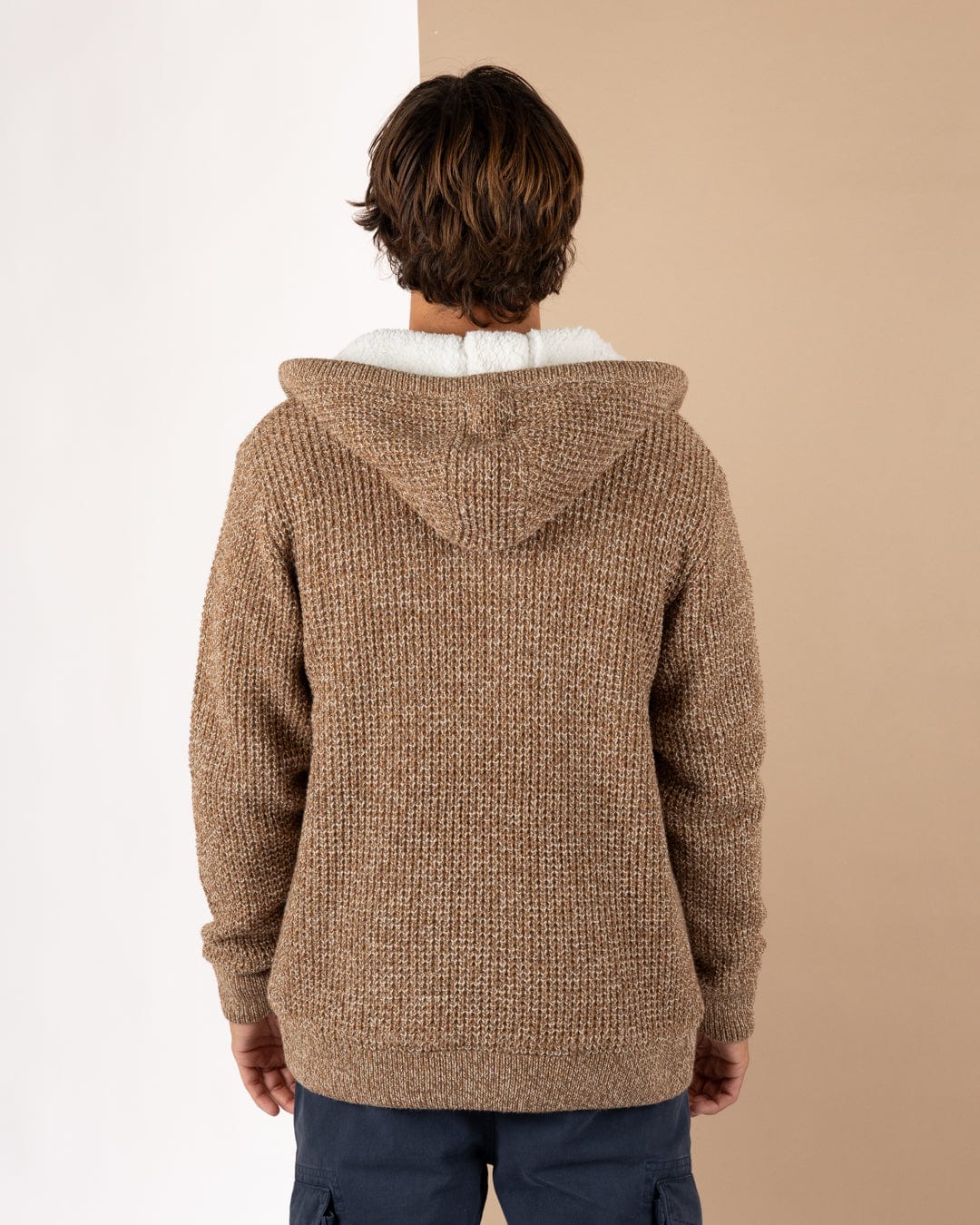 Markus - Mens Borg Lined Knitted Zip Hoodie - Brown