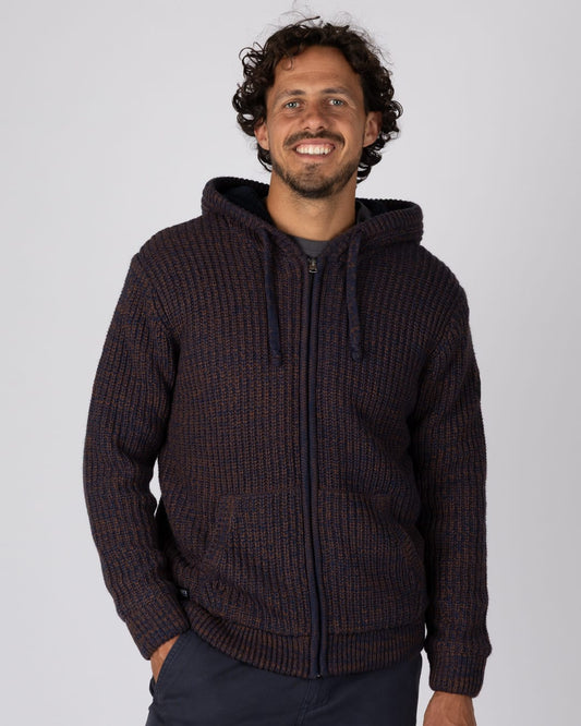 Markus Mens Borg Lined Knitted Zip Hoodie in Blue