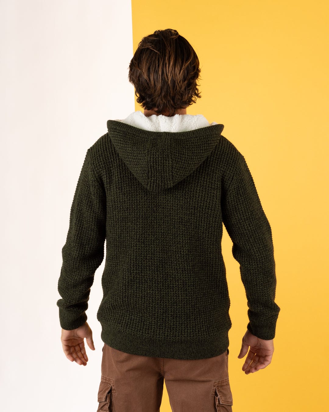 Markus - Mens Borg Lined Knitted Zip Hoodie - Green