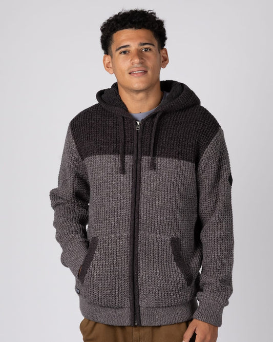 Markus Panel Mens Borg Lined Hoodie in Dark Grey