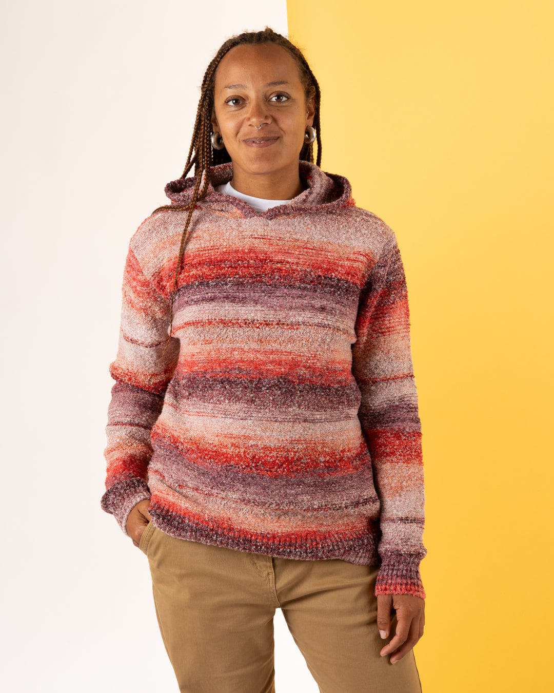 Space Dye Erin - Womens Hooded Jumper - Red