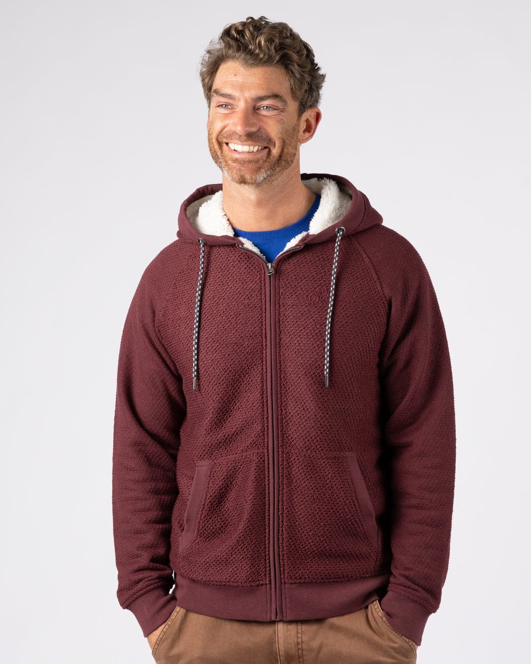 Hall Embro - Mens Borg Lined Hoodie - Dark Red
