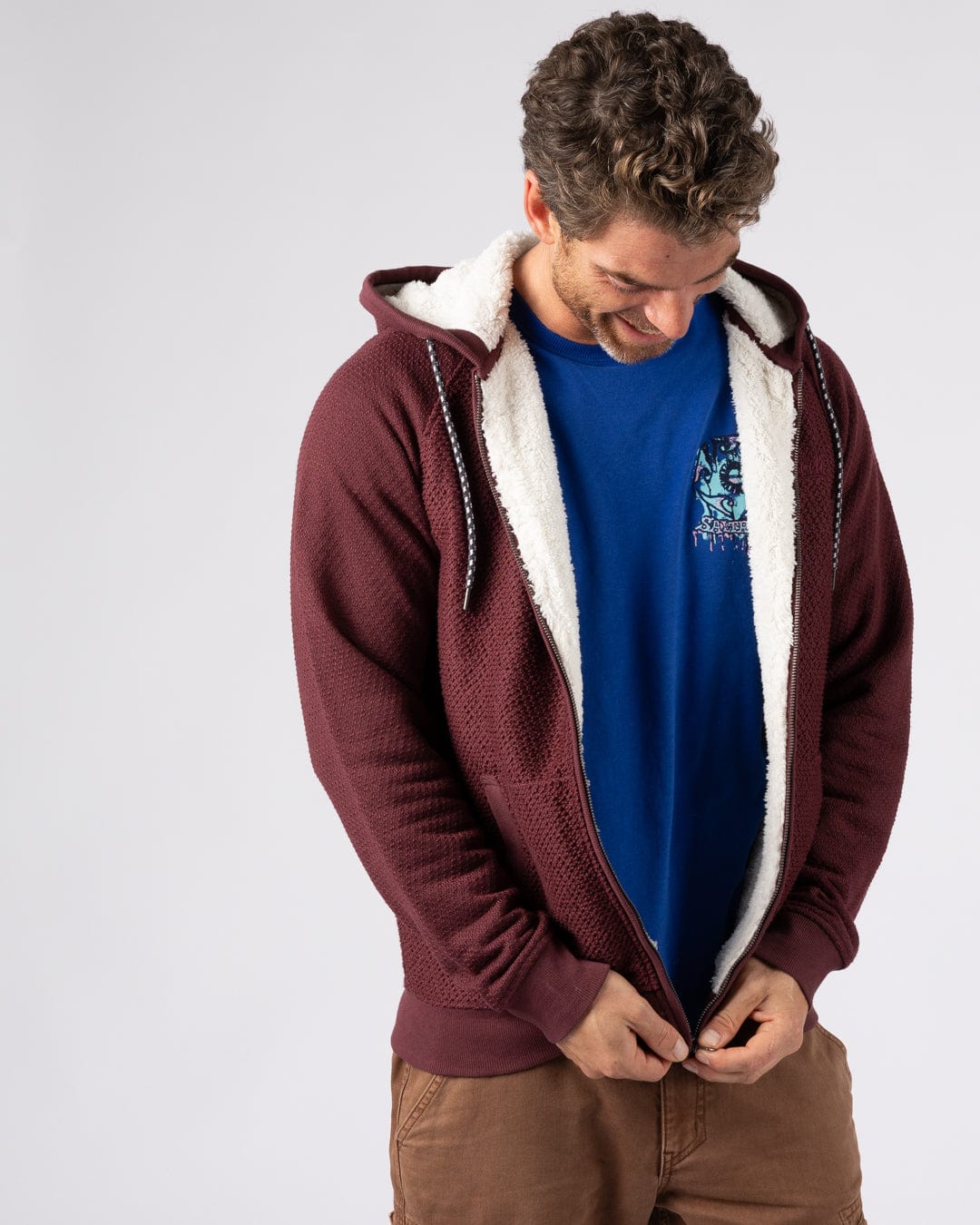 Hall Embro - Mens Borg Lined Hoodie - Dark Red