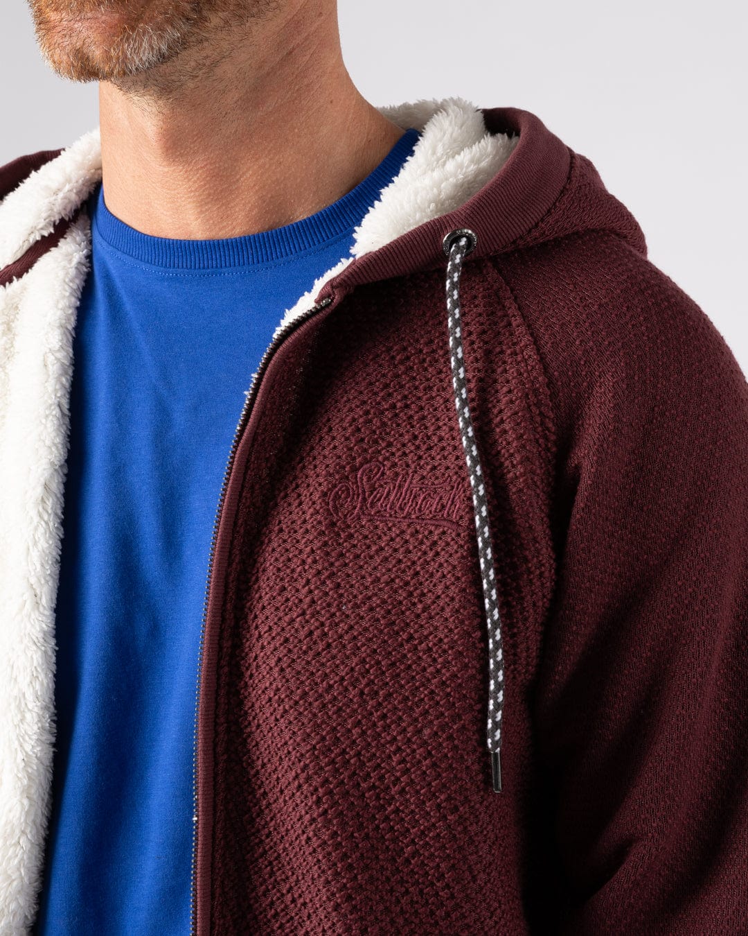 Hall Embro - Mens Borg Lined Hoodie - Dark Red