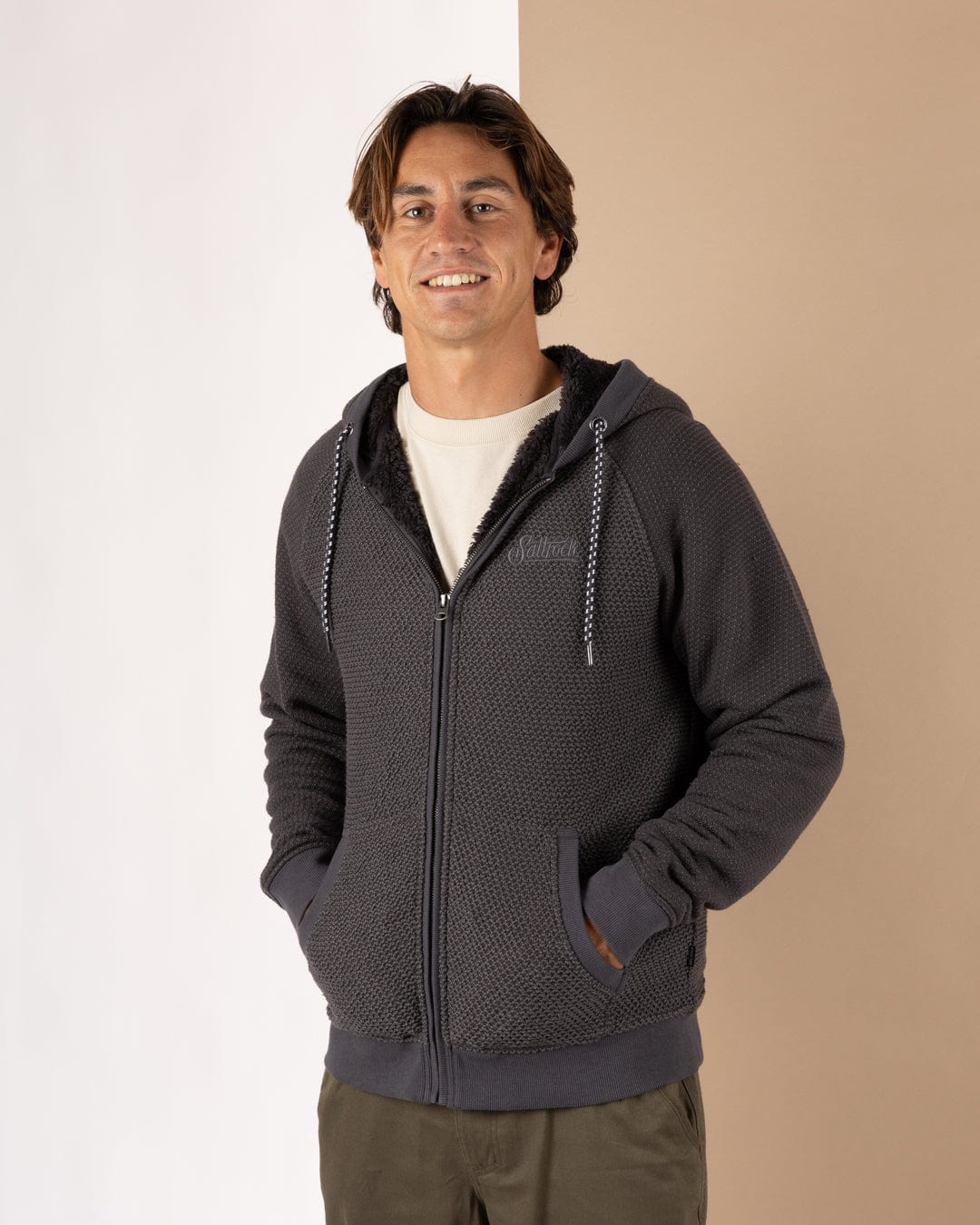 Hall Embro - Mens Borg Lined Hoodie - Dark Grey