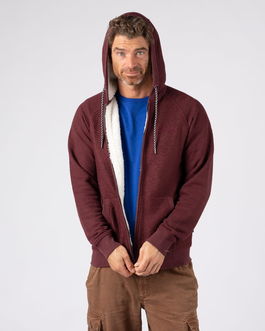 Hall Embro - Mens Borg Lined Hoodie - Dark Red