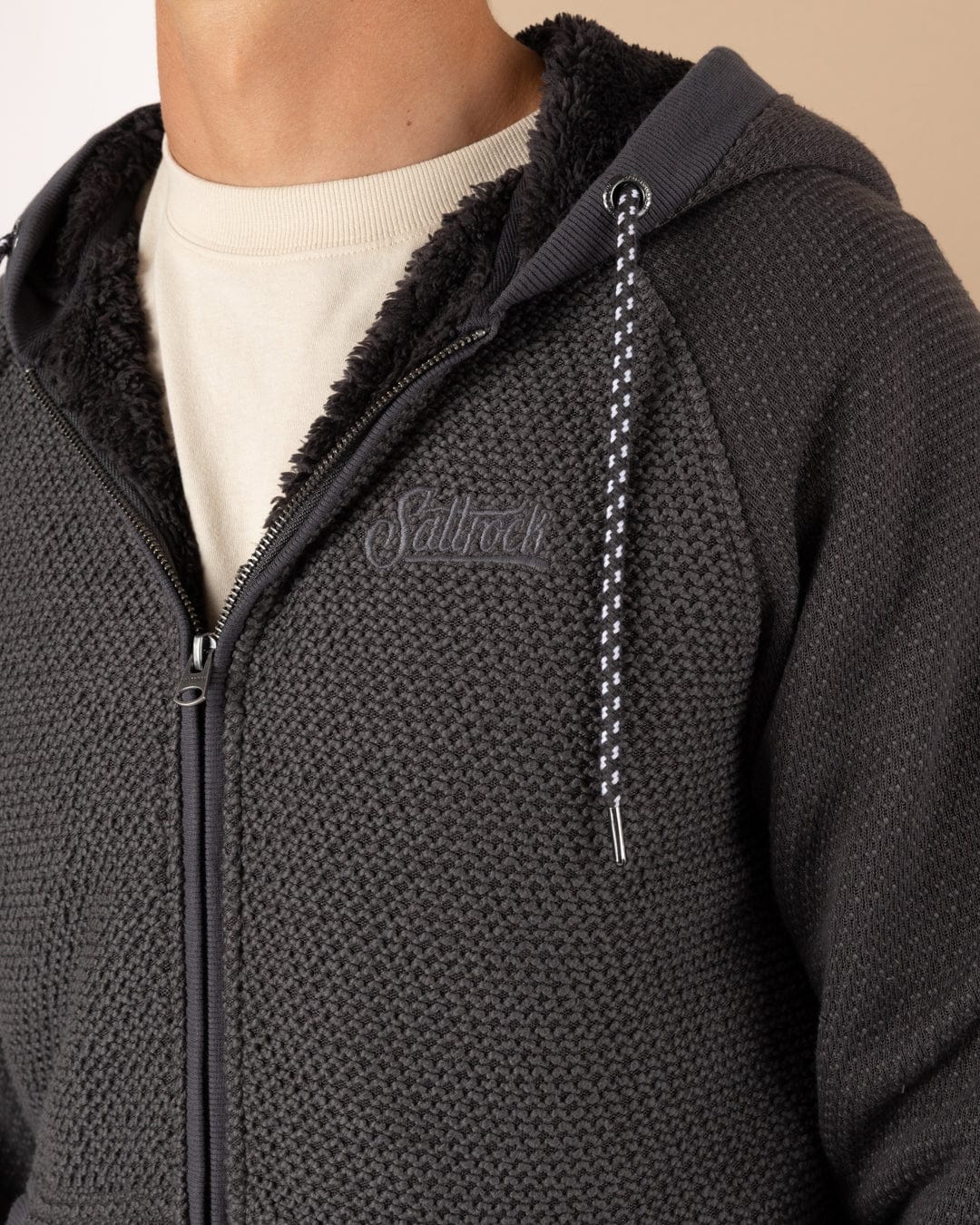 Hall Embro - Mens Borg Lined Hoodie - Dark Grey