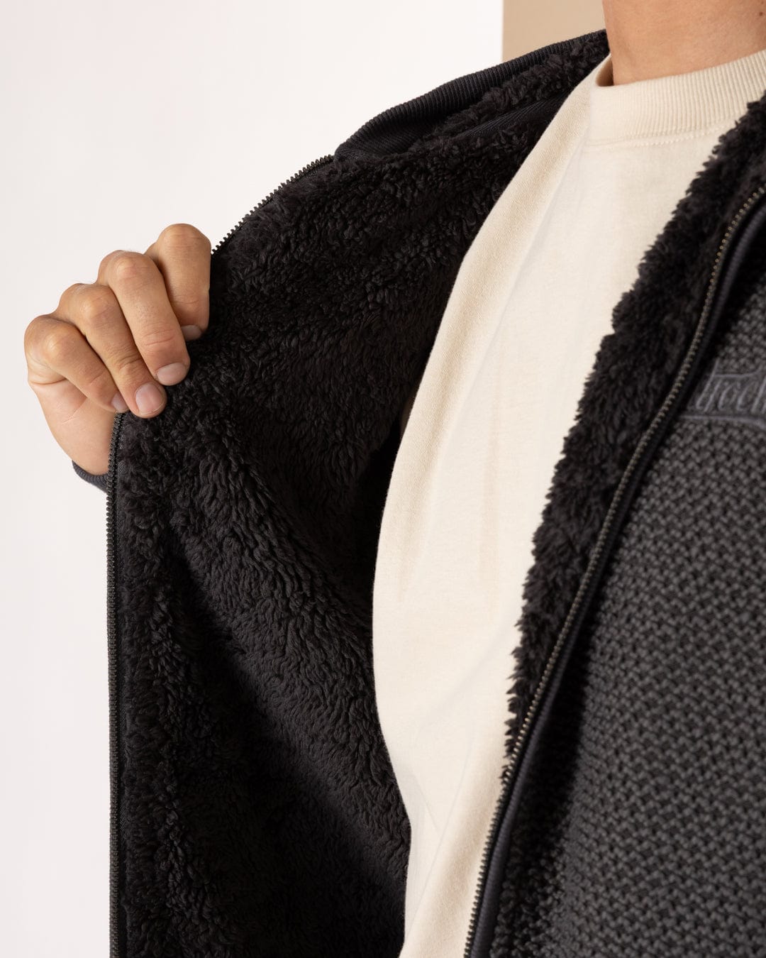 Hall Embro - Mens Borg Lined Hoodie - Dark Grey