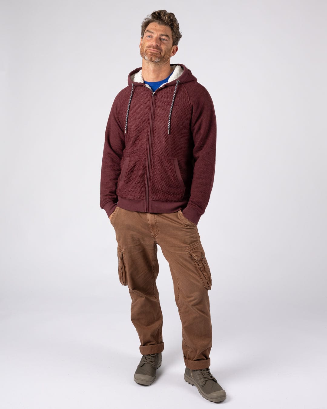 Hall Embro - Mens Borg Lined Hoodie - Dark Red