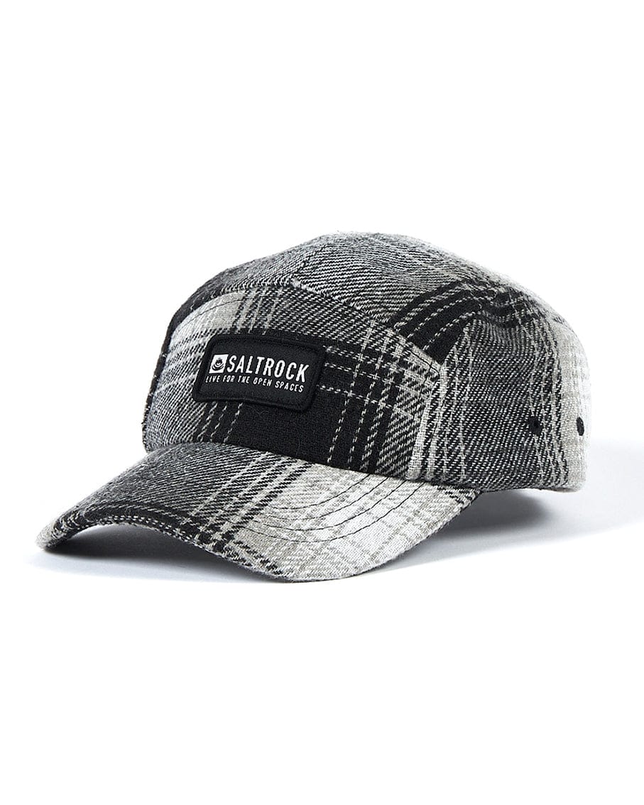 A Saltrock Hunter - 5 Panel Cap - Grey on a white background.