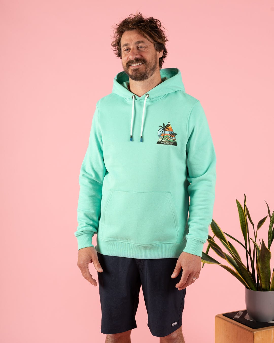 Geo Beach - Mens Recycled Pop Hoodie - Turquoise