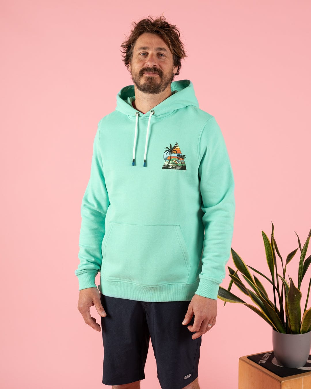 Geo Beach - Mens Recycled Pop Hoodie - Turquoise