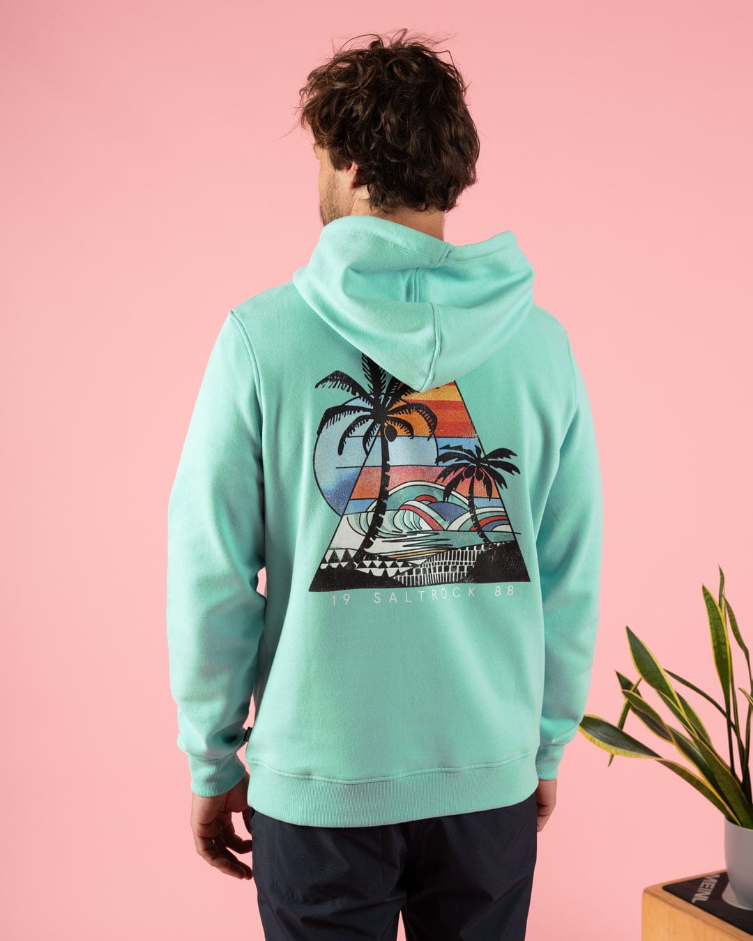 Geo Beach - Mens Recycled Pop Hoodie - Turquoise