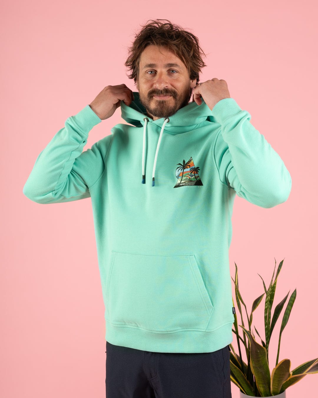 Geo Beach - Mens Recycled Pop Hoodie - Turquoise