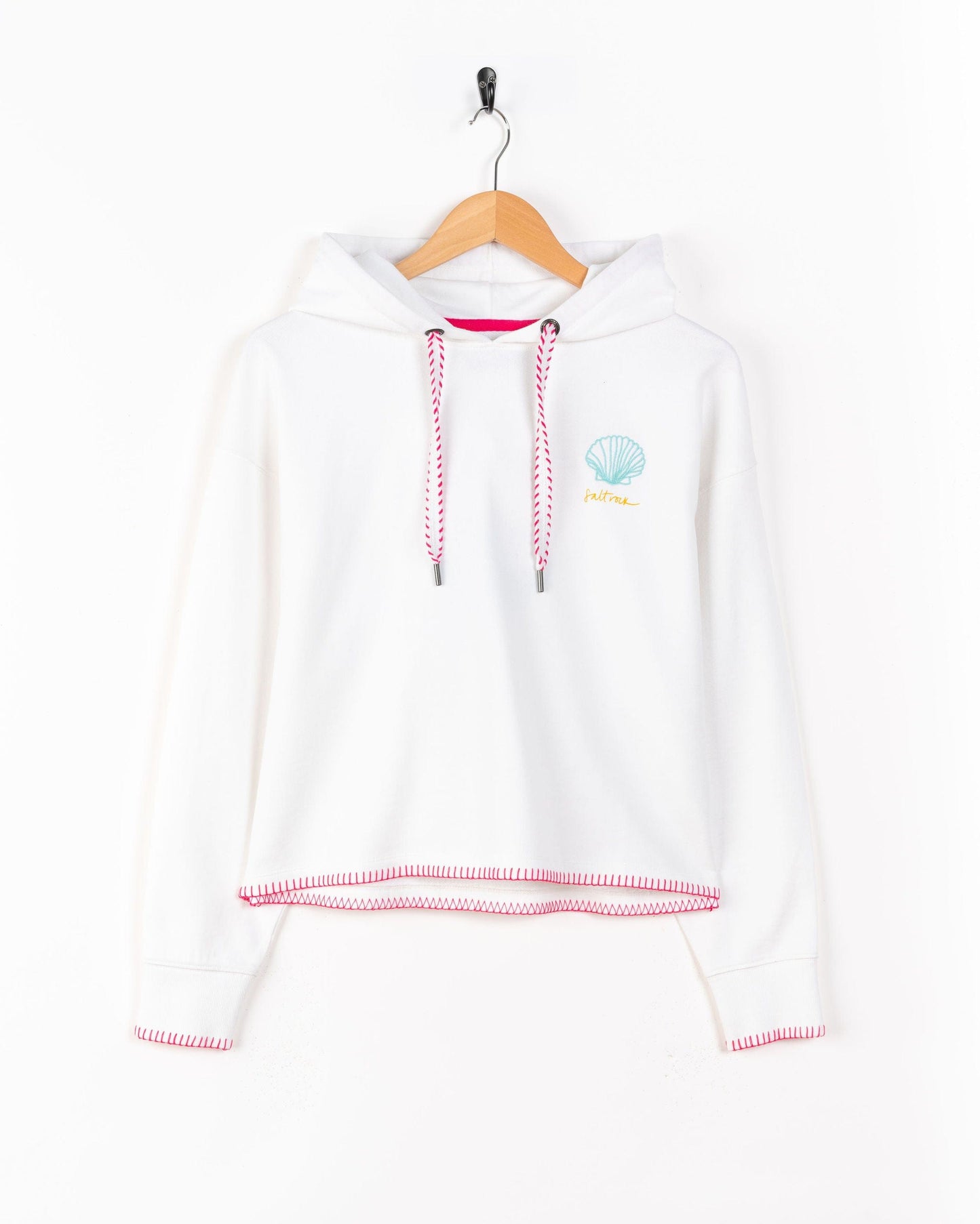 Shell Tile - Womens Cropped Pop Hoodie - White