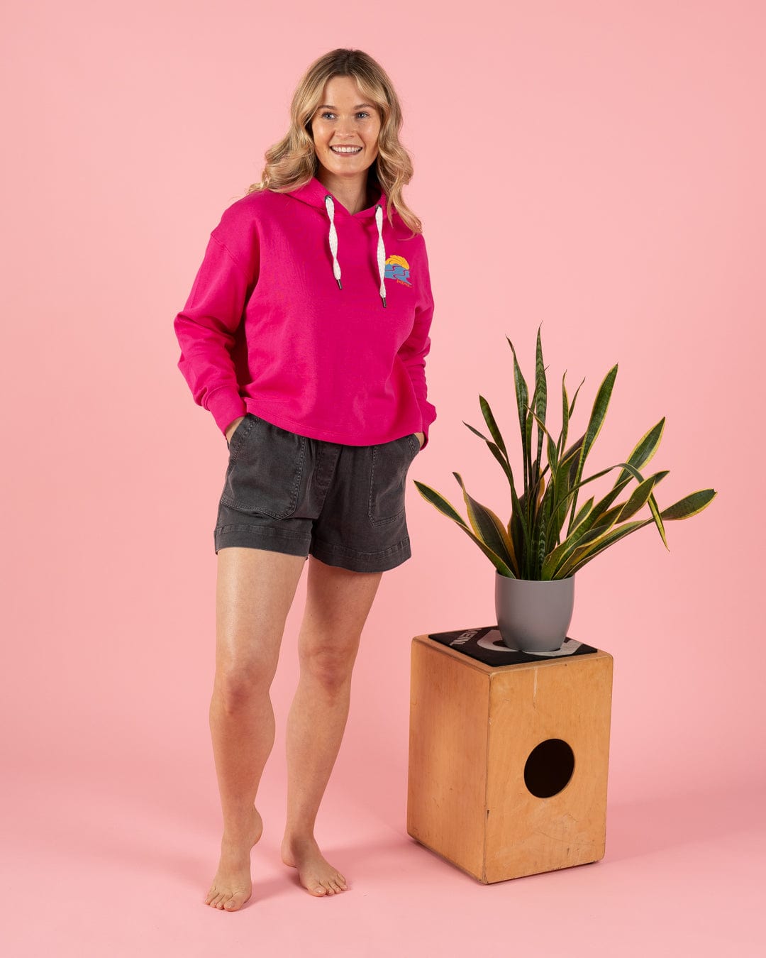 Vacay - Womens Cropped Pop Hoodie - Pink