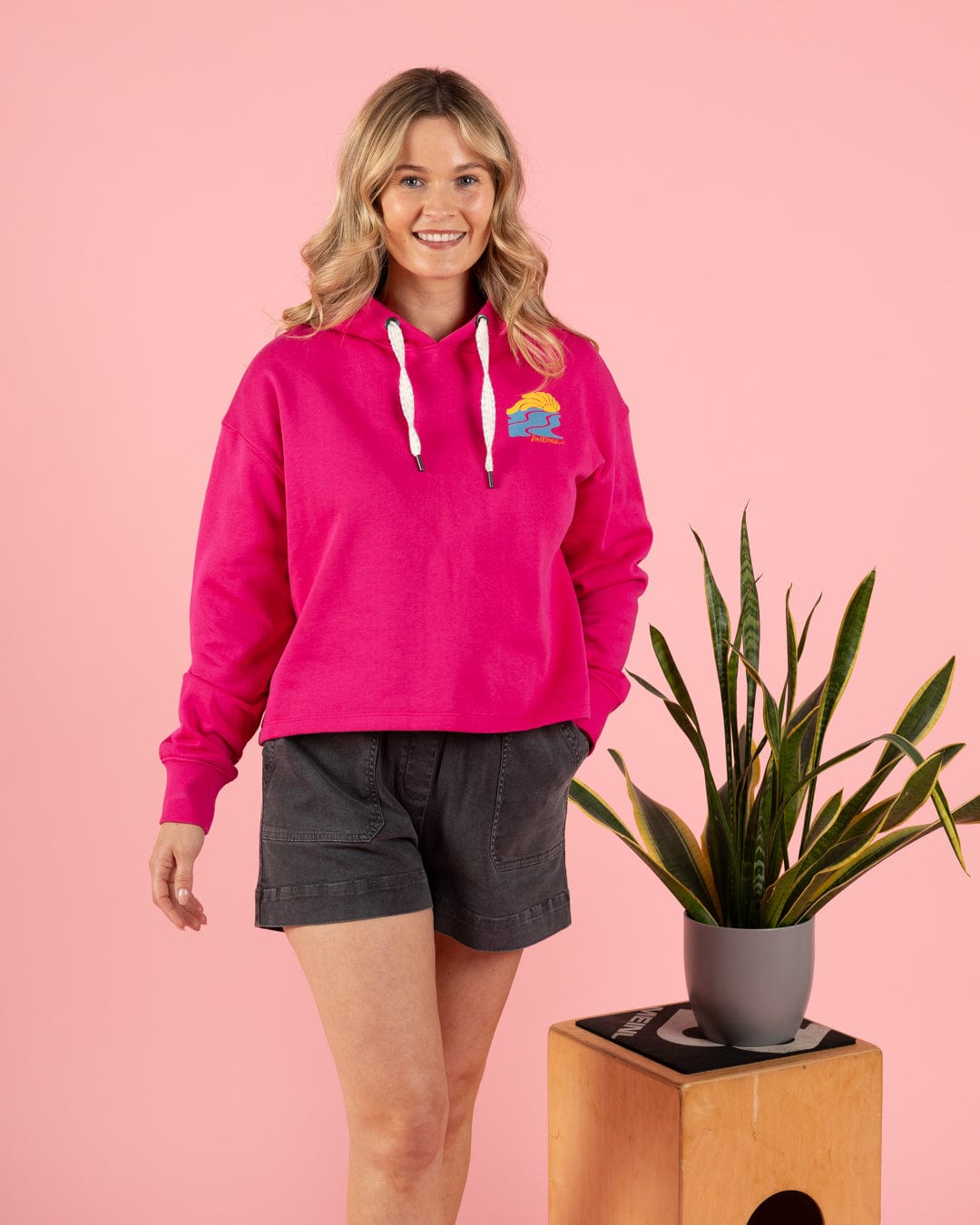 Vacay - Womens Cropped Pop Hoodie - Pink