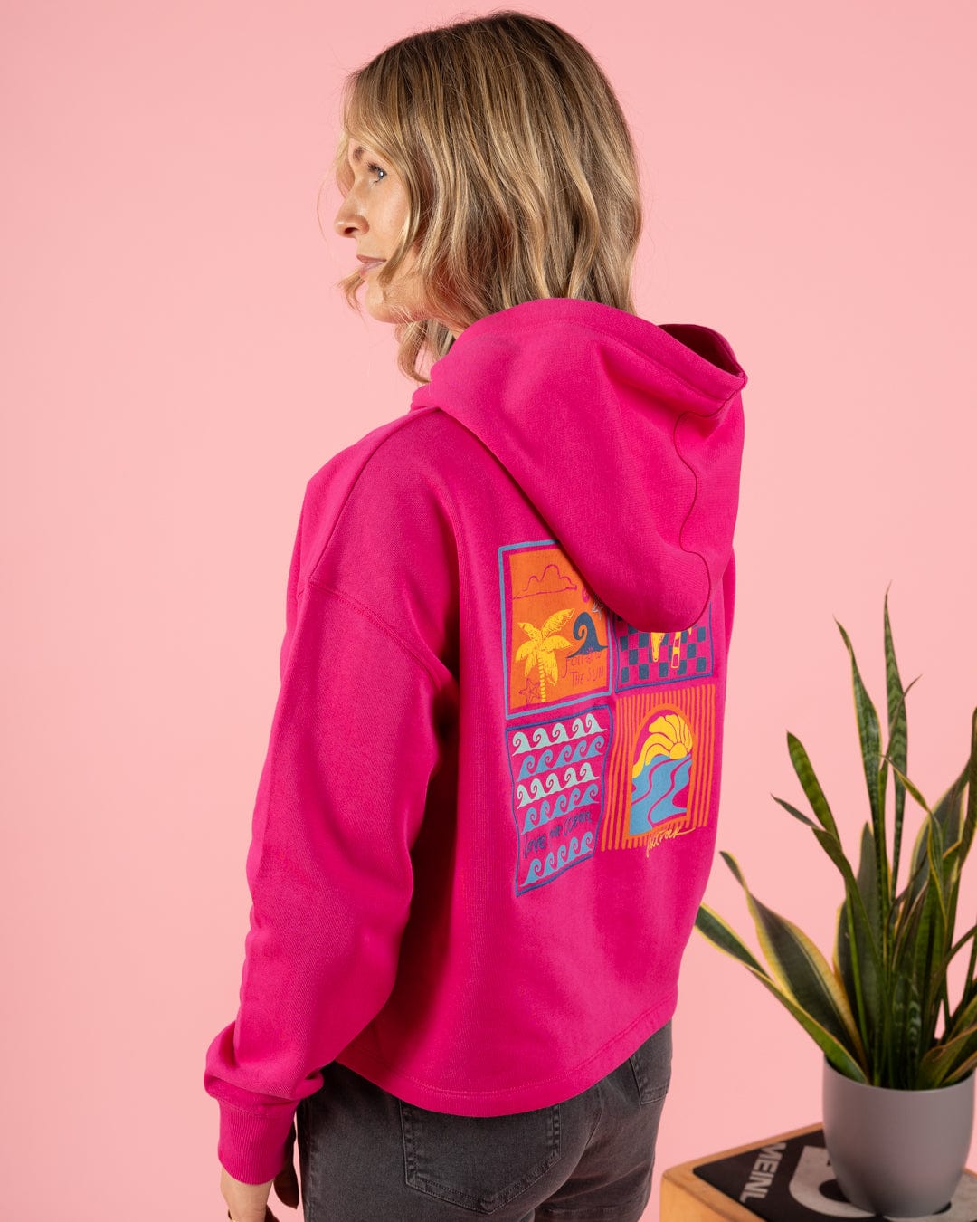 Vacay - Womens Cropped Pop Hoodie - Pink