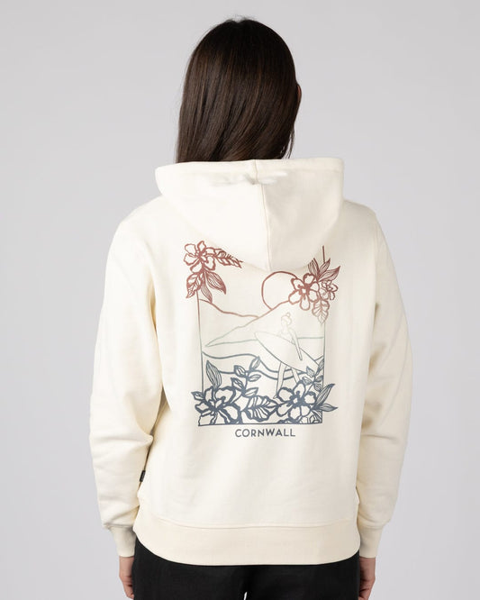 Happy Place Cornwall Womens Pop Hoodie in Cream