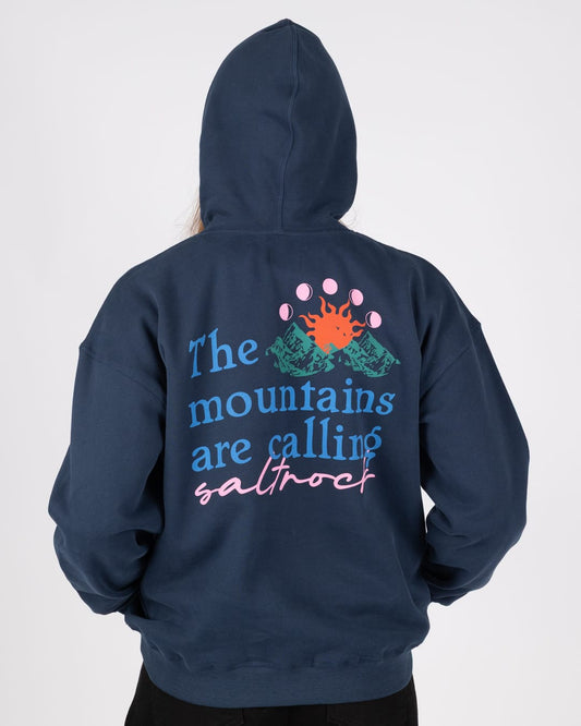 Mountain Calling Womens Oversized Pop Hoodie in Blue