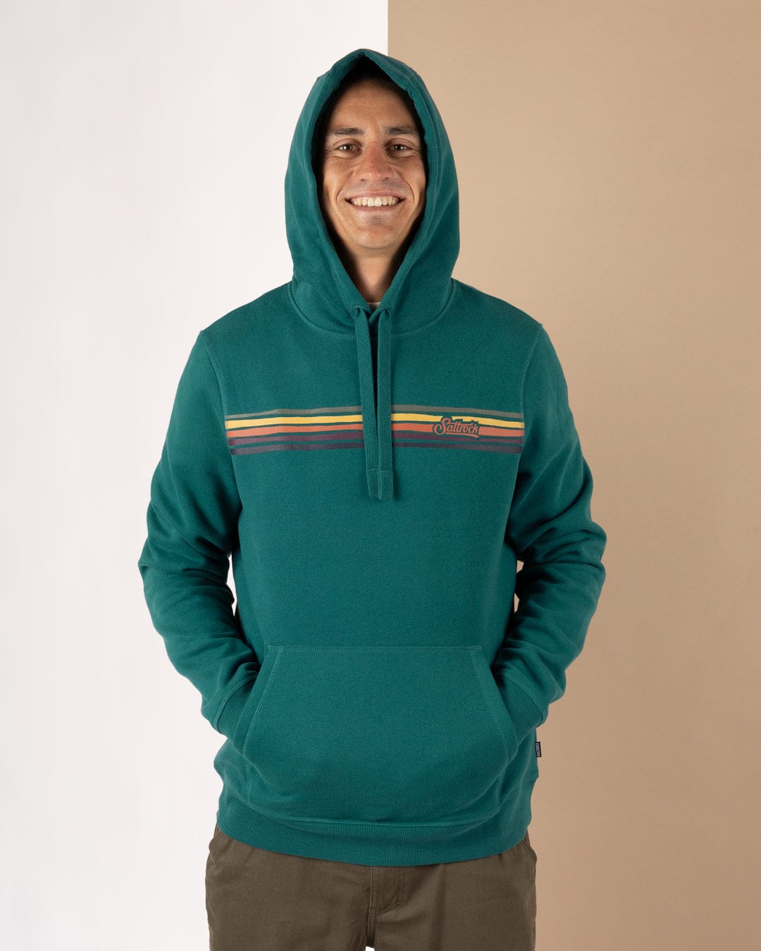 Torn Stripe - Mens Pop Hoodie -Teal