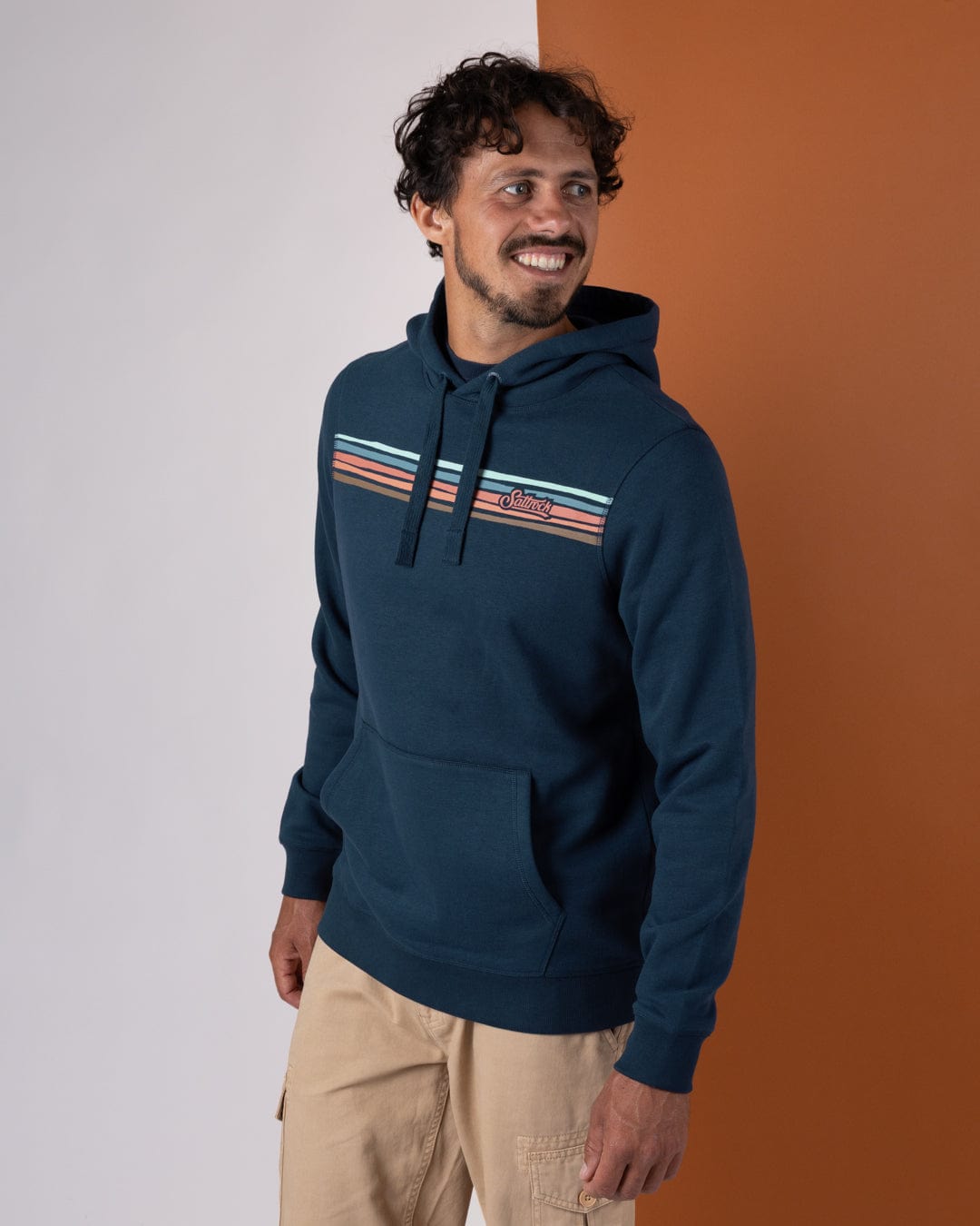 Torn Stripe - Mens Pop Hoodie - Blue