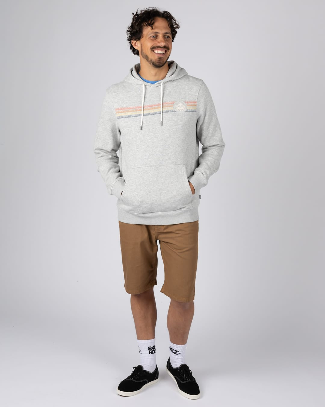 Tribal Stripe Mens Pop Hoodie in Grey